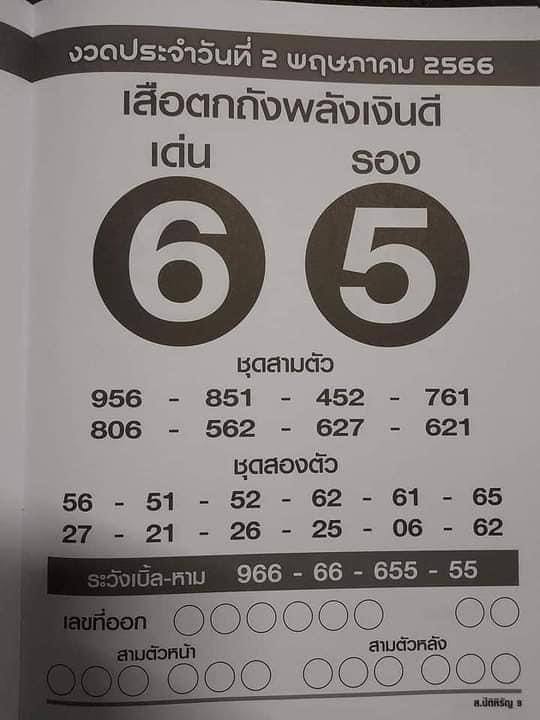 หวยเสือตกถังพลังเงินดี 66 เดือนพฤษภาคม